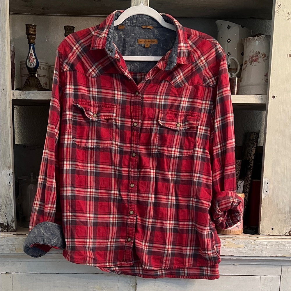 JACHS Girlfriend Red Plaid Button-Down Shirt Size XL !!!